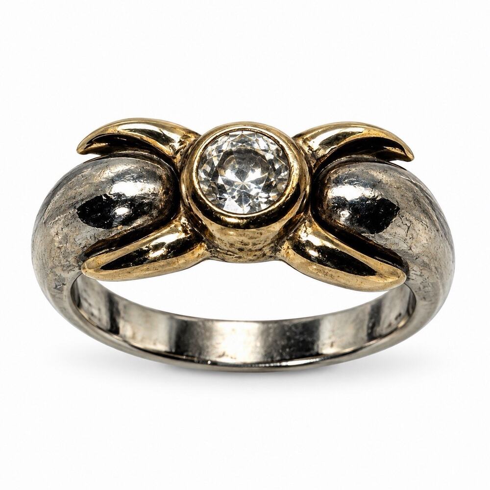 Vintage Two-Tone 925 Sterling Silver & Gold Plated Clear Topaz Ring Size 5